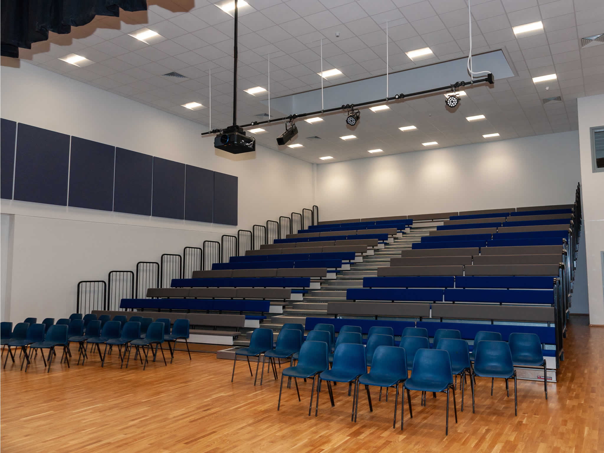 a theatre space with removable seats which will be used for workshops